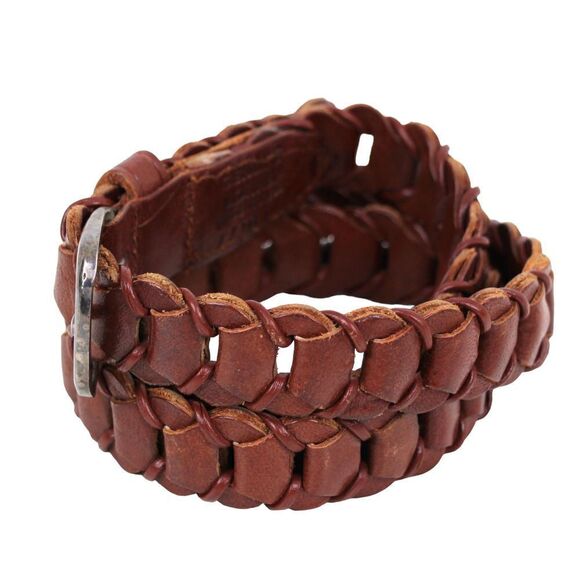 BRAIDED BROWN GENUINE LEATHER 1"Wd DRESS CASUAL WOMEN'S BELT Sz M (20M - Picture 3 of 11